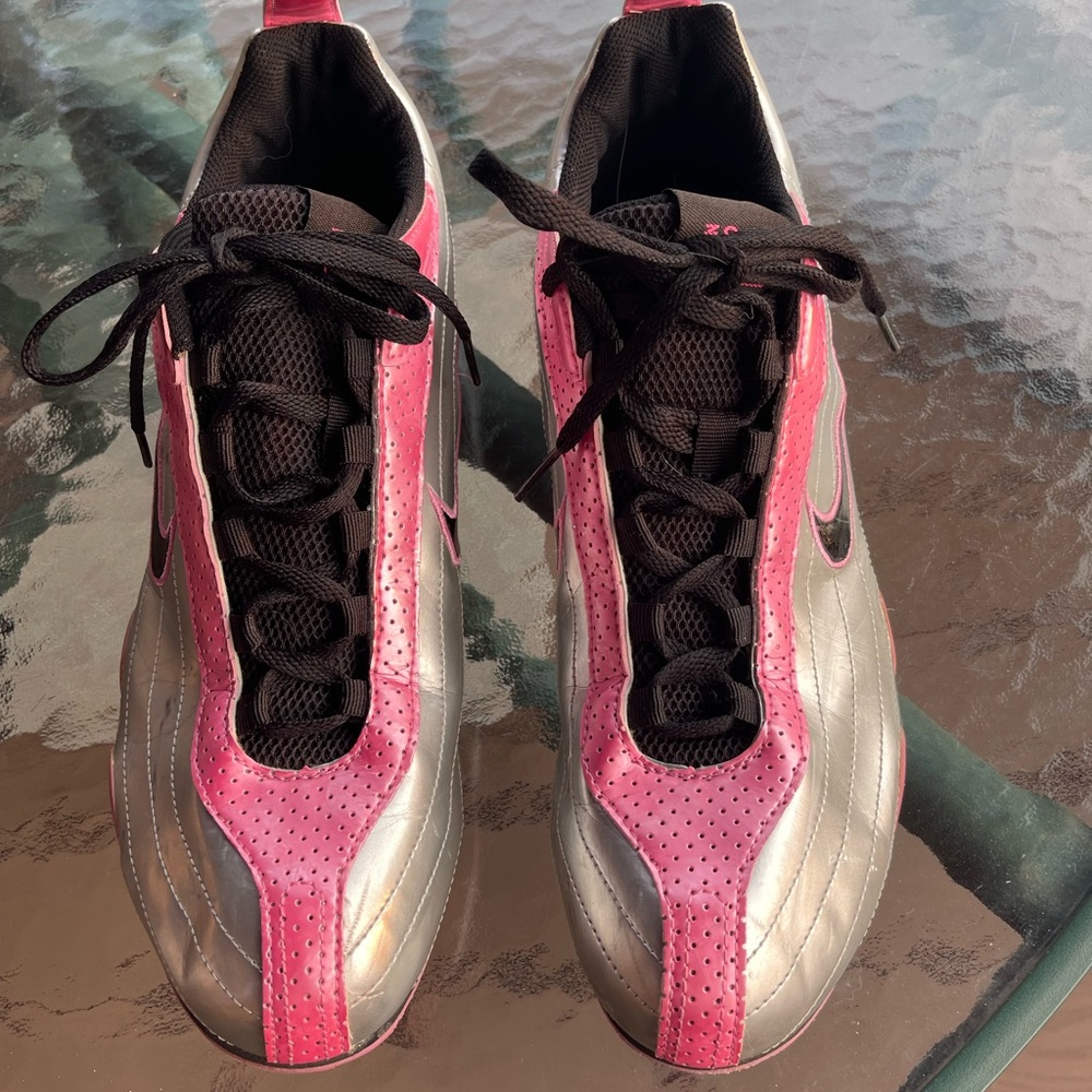 Nike Women's Silver and Pink Track and Field Shoes